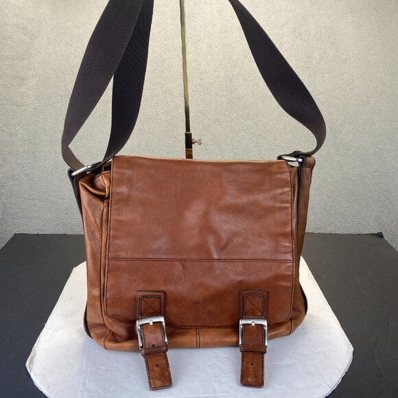 Fossil Leather Messenger Bag Brown‎ Crossbody Shoulder Laptop Work Satchel,VTG - Picture 1 of 16